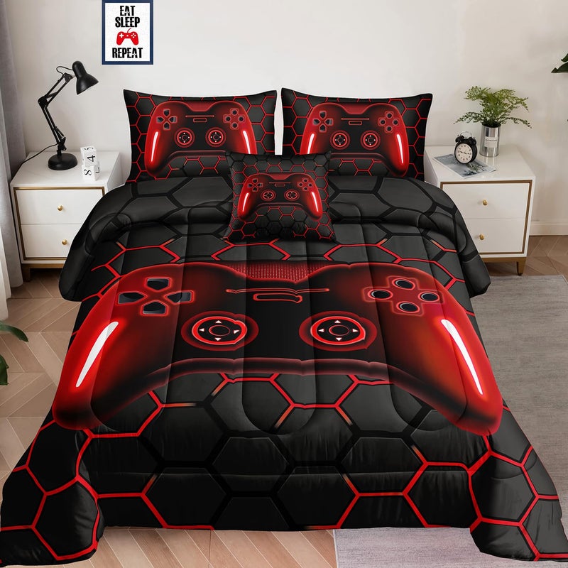 lris Bedding 5 Pieces Bed in a Bag for Boys Bedding Sets Twin Size Gamer Comforter Sets for Boys Kids  Gaming Comforter Set for Teens Room Decor with Flat Sheet Fitted Sheet Pillowcase Cushion Cover - Image 1